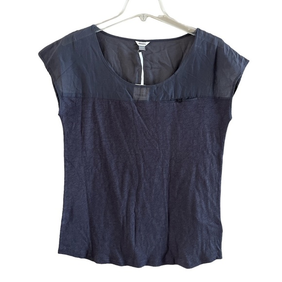 NWT Fossil Knit and Sheer Top Sabrina Charcoal Sleeveless Size Small - Picture 1 of 14